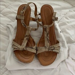 Born snakeskin wedge sandals.